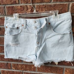 Levis 501 light wash denim cutoffs